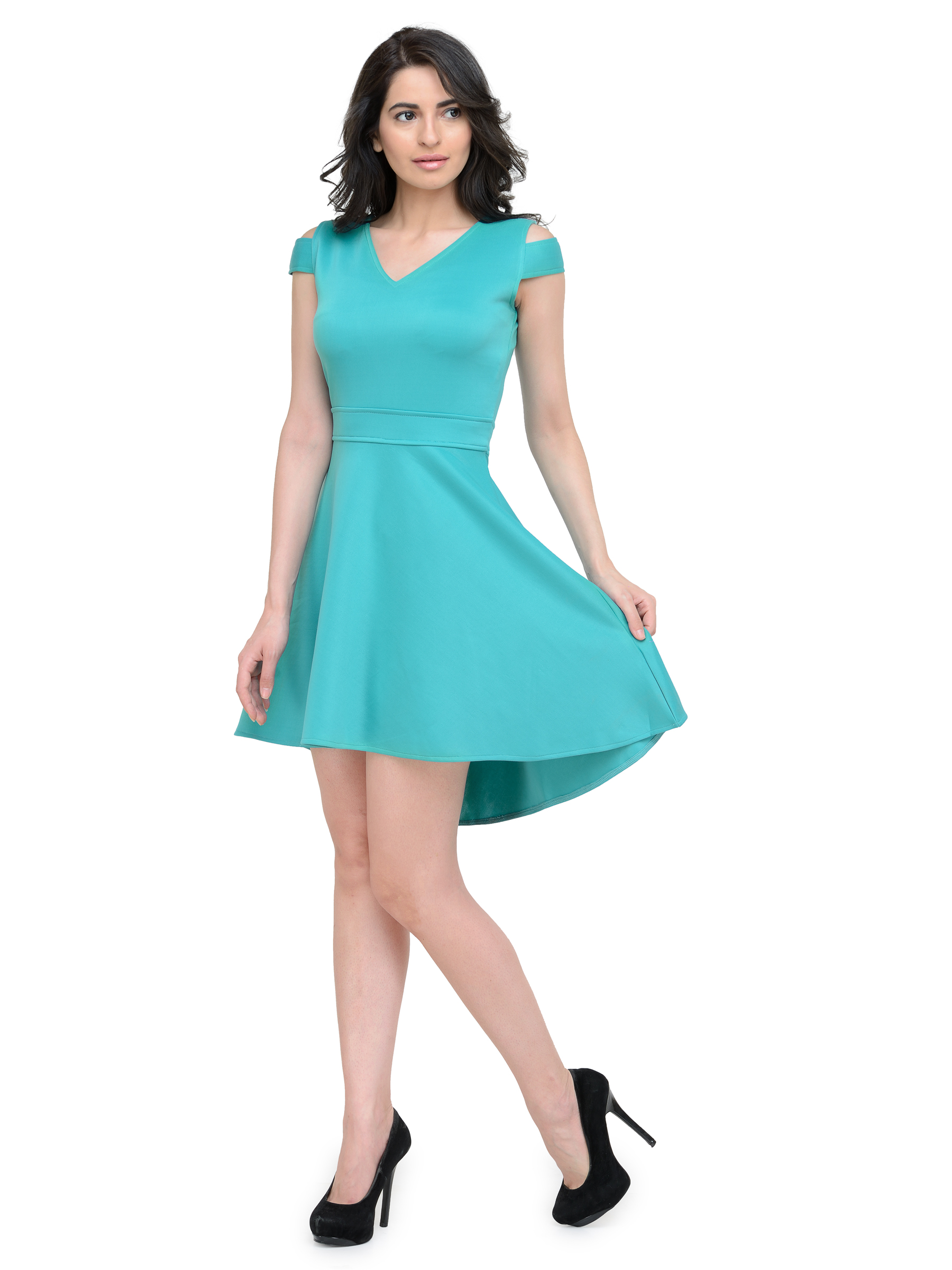 FLARED TURQUOISE BODYCON MIDI DRESS